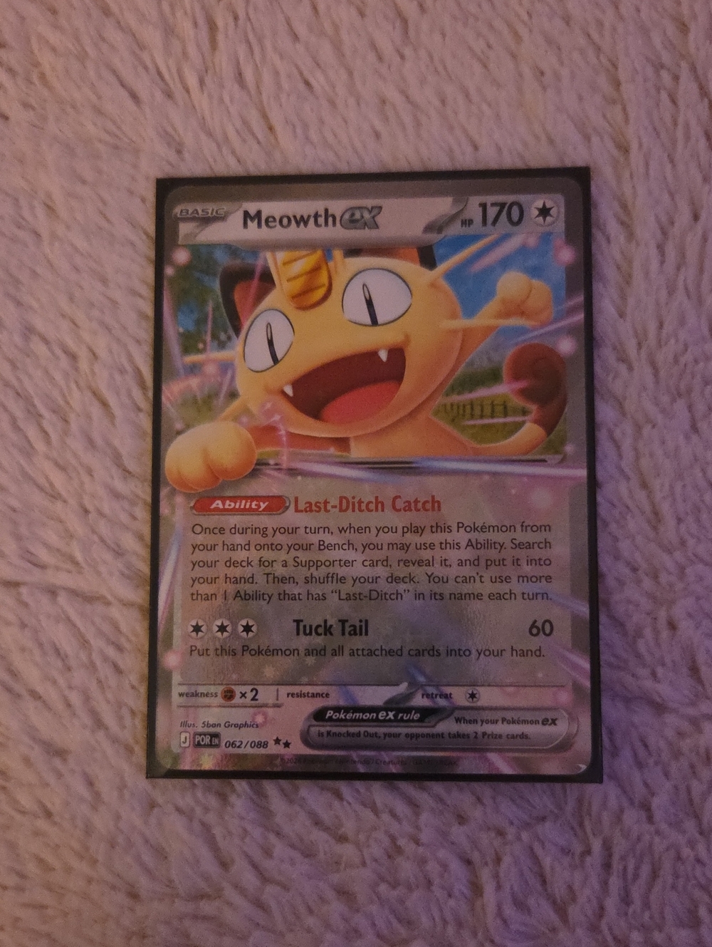 Pokemon Meowth ex Card - Yellow and White Artwork